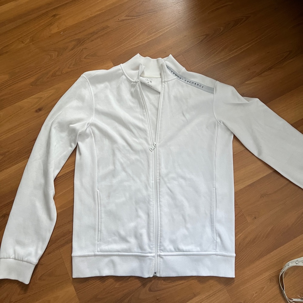 Armani Exchange White Zip-Up Sweater